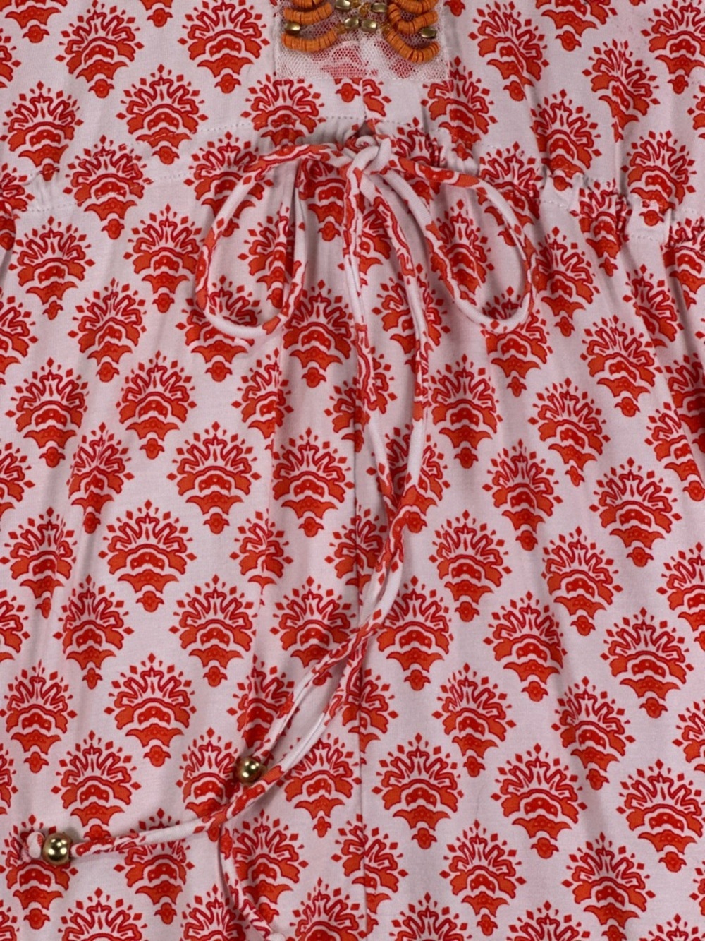 Cabana Life Beaded V-Neck Drawstring Medallion Cover Up Tunic Orange White M - Picture 5 of 12